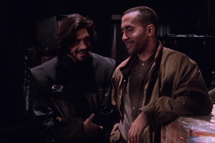 Cole and Franklin laugh together in Babylon 5 "Racing Mars"