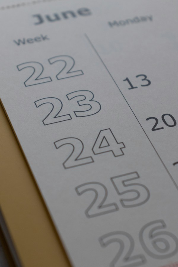Closeup photo of a calendar/planner for the month of June