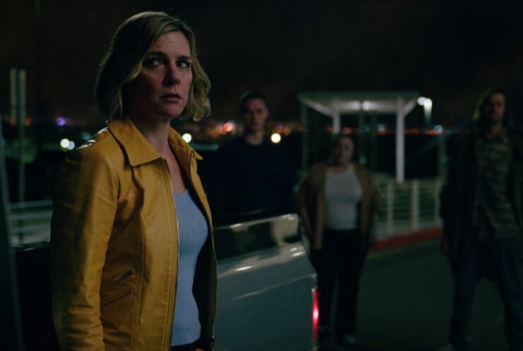 Carol looking not very happy in Pluribus episode one