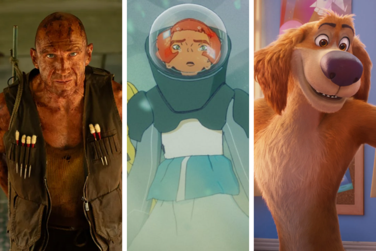 Images from 3 genre films releasing in January 2026: Ralph Fiennes in 28 Years Later: The Bone Temple; character from the anime All You Need Is Kill; Charlie from Charlie the Wonderdog