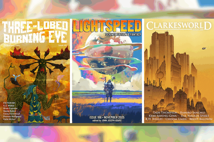 covers of three short fiction magazines from November 2025
